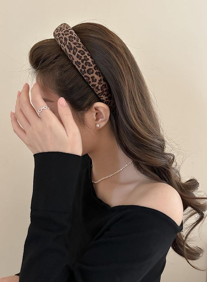 PLwelth Leopard Print Headband for Women Girls Golden Velvet Headband Cute Leopard Hairband Fashion No Slip Wide Hairband for Thin Thick Hair Trendy Hair Accessories for Party Decor Stocking Stuffer - Image 4